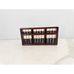 Vintage Wood Abacus, Brown Frame, Brass Accents 2 Decks, 13 Rods, 91 Black Beads